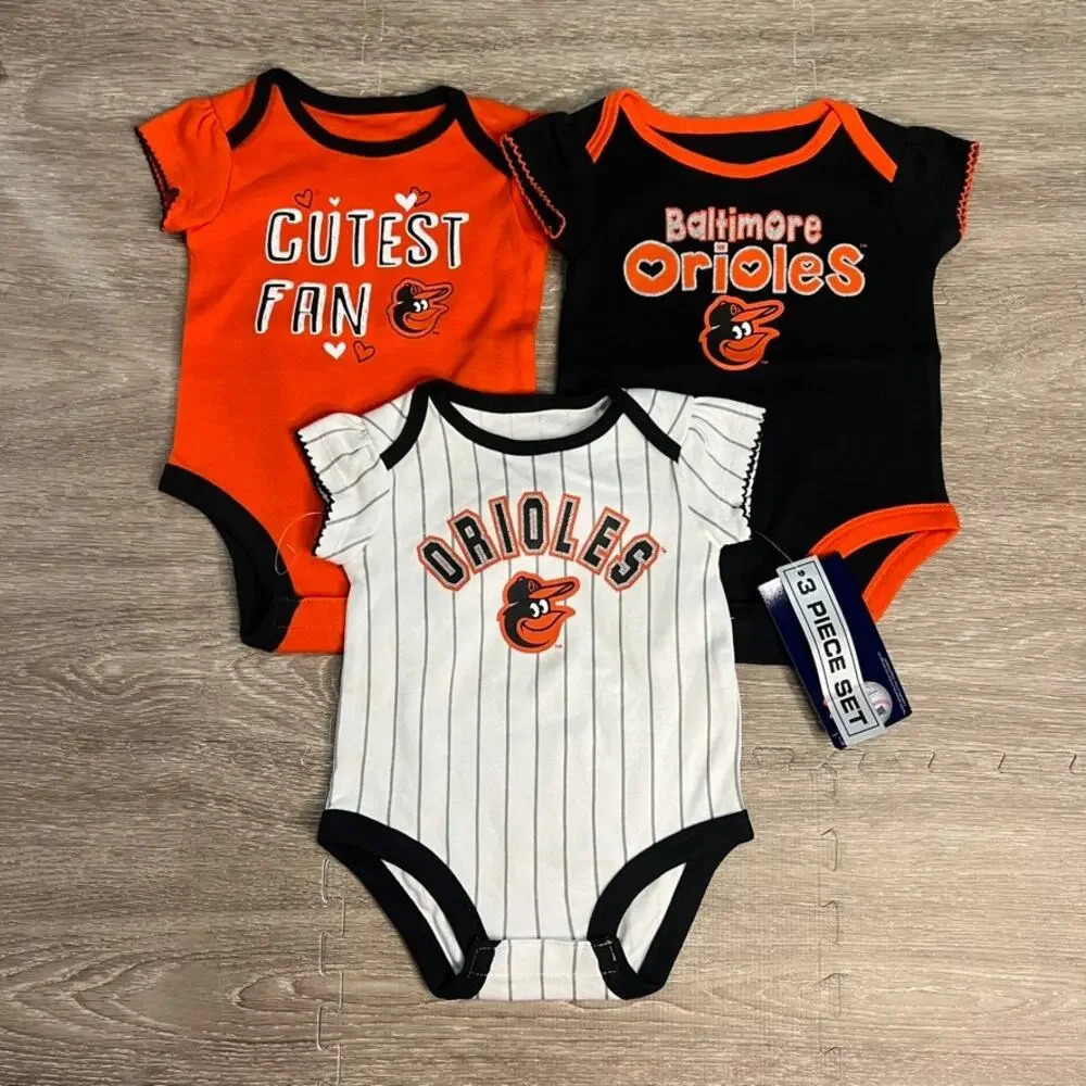 NWT Baltimore Orioles Infant 3-Pack Bodysuit Set‎ Multicolor 0/3M